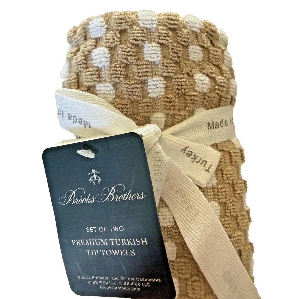 Brooks Brothers Fingertip Towels Set of 2 Luxury Raised Dots Thick Plush Turkish